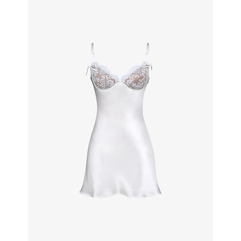 House Of Cb Athenea Lace-Cup Satin Mini Dress Xs (A-C Cup) in White | Lyst