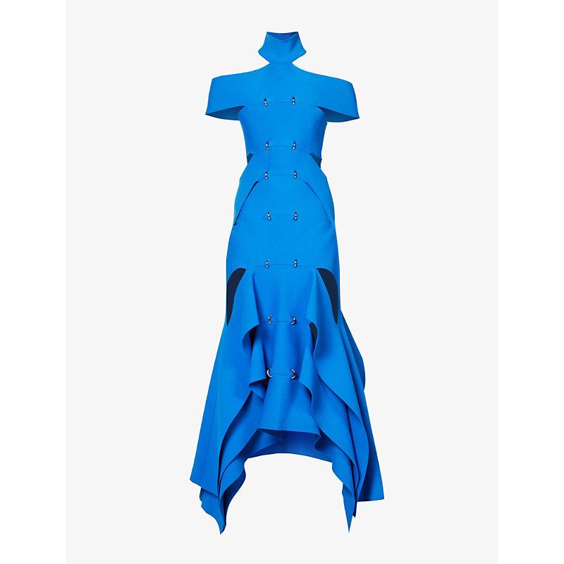 McQueen Spine Cut-out Stretch-crepe Midi Dress in Blue Lyst