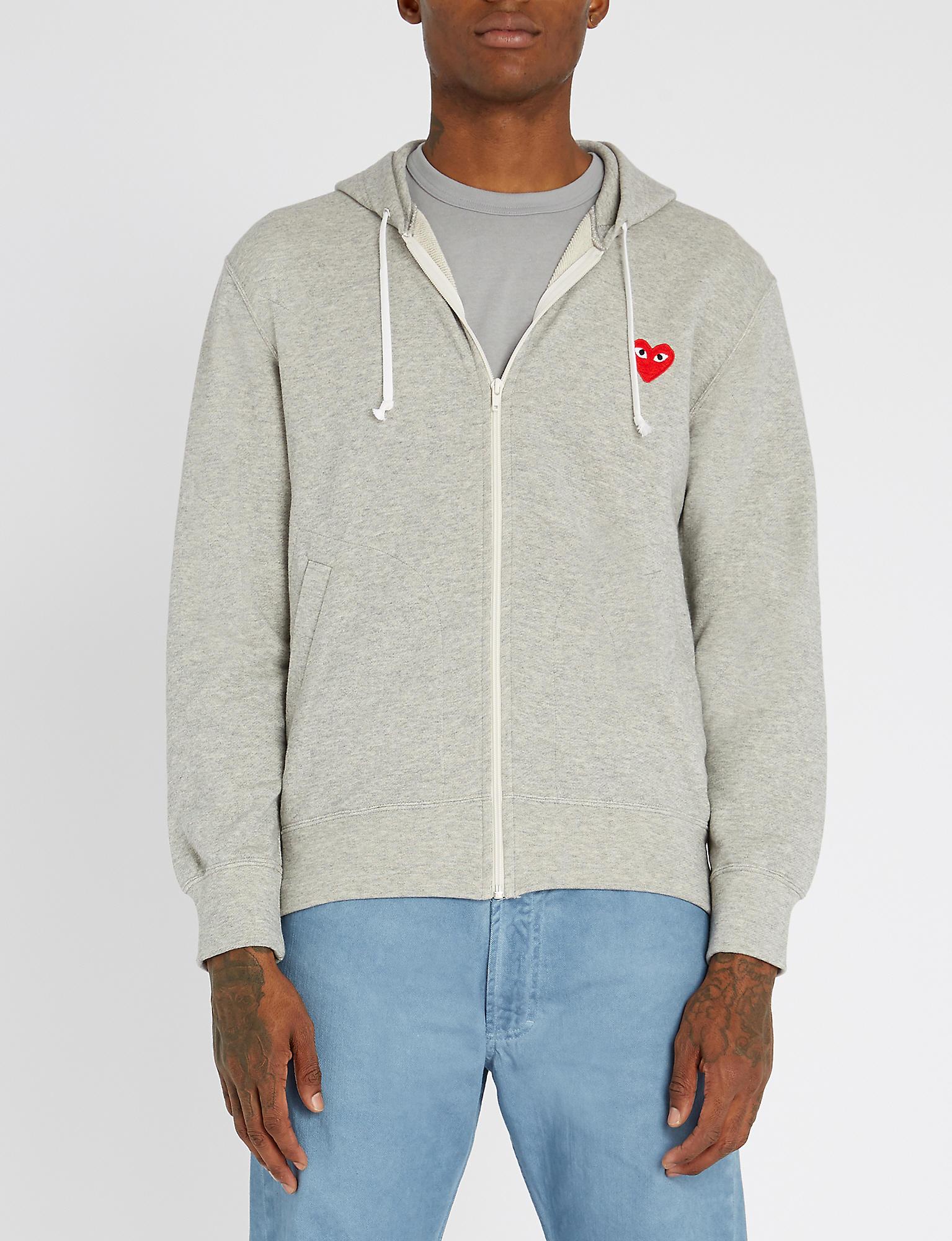 COMME DES GARÇONS PLAY Heart Cotton Terry Hoodie in Light Gray (Gray ...