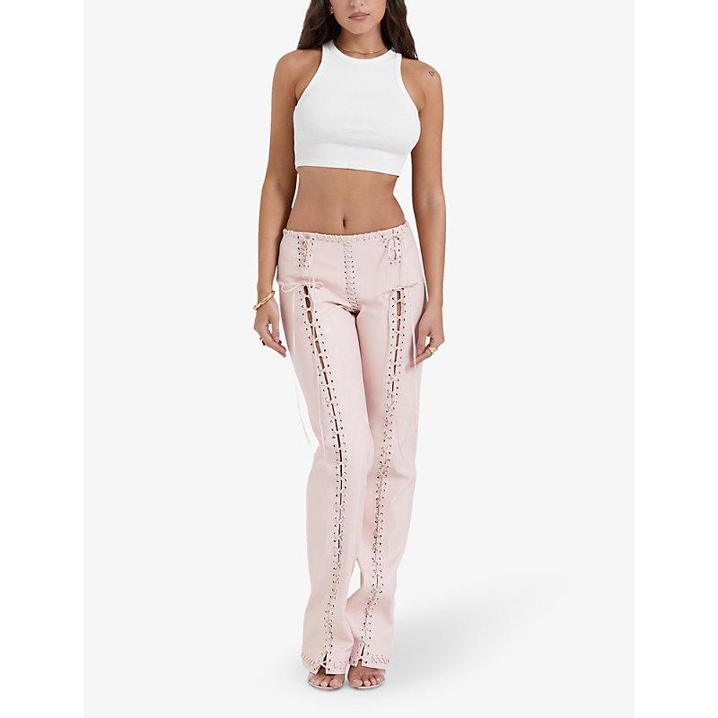 House Of Cb Elliot Lace up Straight leg Mid rise Faux leather Trouser in Pink Lyst