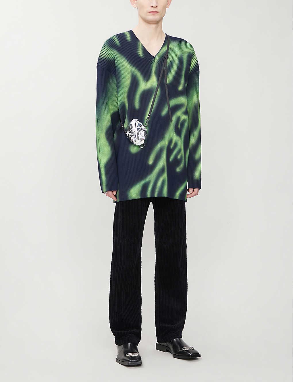 Balenciaga Flame-print Oversized Stretch-wool Jumper in Green for 