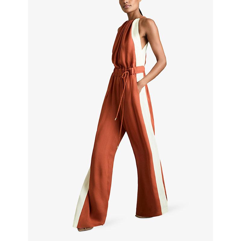 Reiss Inez Side-Stripe Woven Jumpsuit in Orange | Lyst