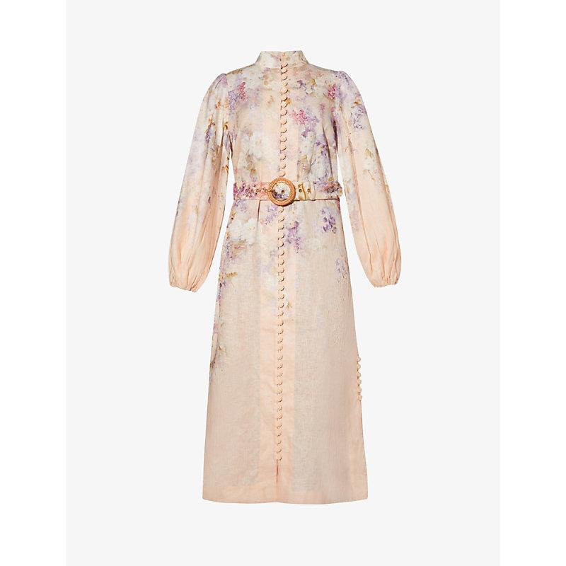 Zimmermann Lyrical Floral-print Linen Midi Dress in Natural | Lyst