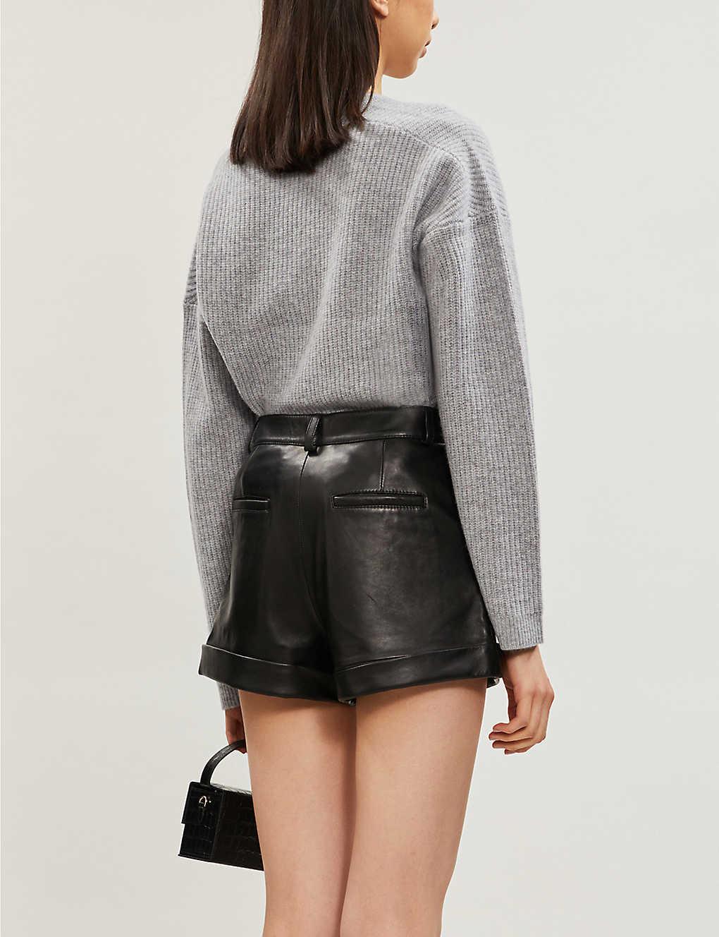 Maje Ilord Slim-fit High-rise Leather Shorts in Black | Lyst