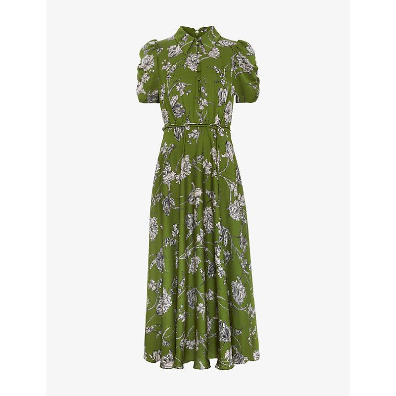 Phase Eight Bella Floral-Print Puff-Sleeve Stretch-Woven Midi Dress in Green  | Lyst
