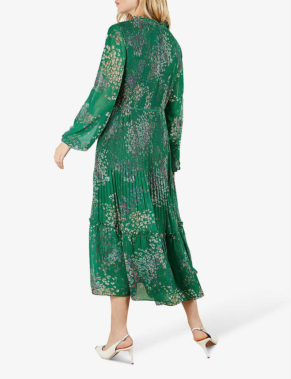 Ted Baker Rosiiie Serendipity-print Pleated Long Sleeve Midi Dress in Green  | Lyst