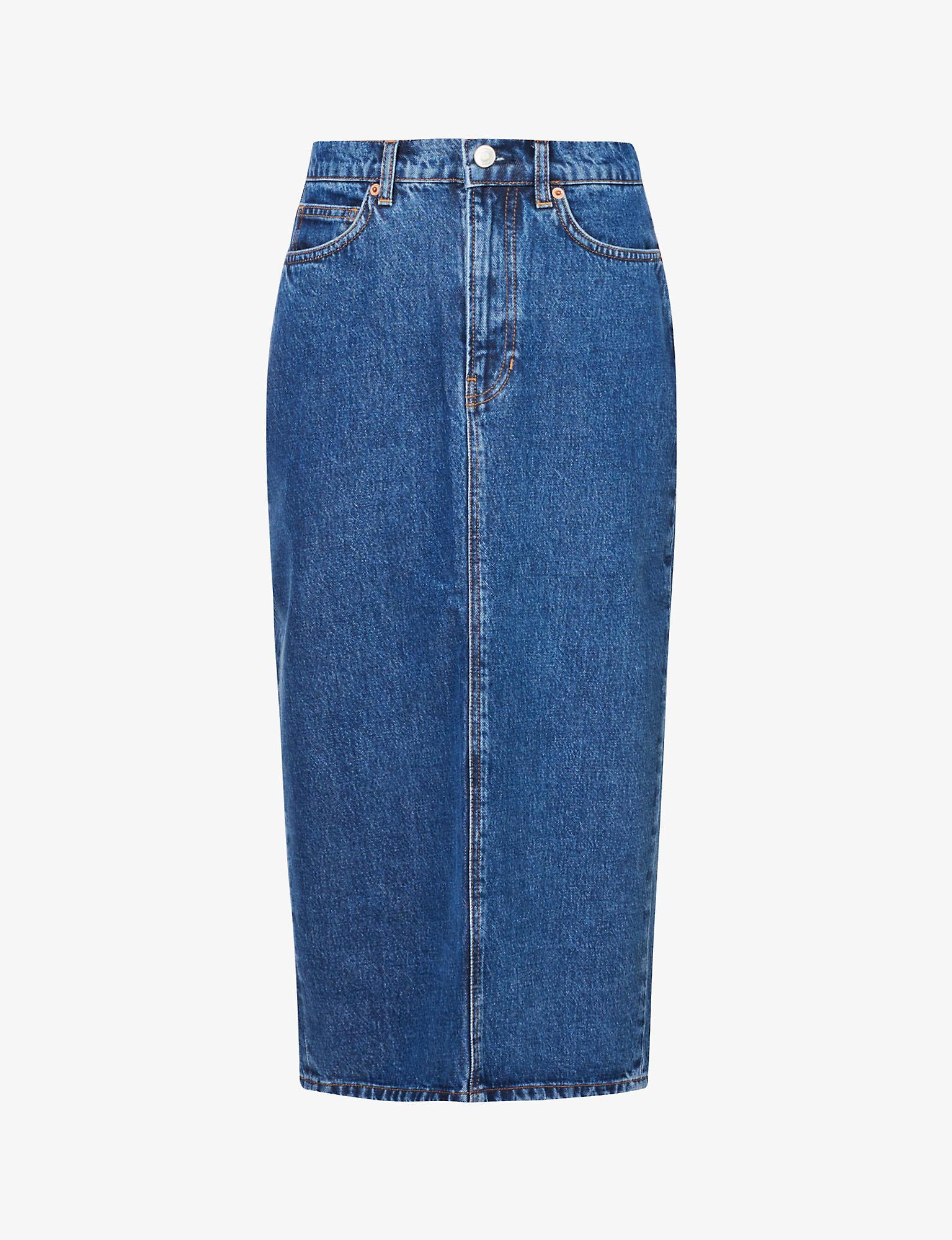 Reformation Jayde High-rise Organic Denim-blend Midi Skirt in Blue | Lyst