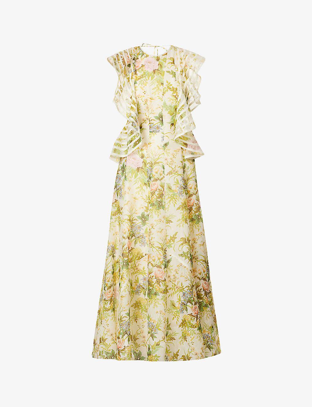 ALÉMAIS Eden Floral-print Linen Midi Dress in Metallic | Lyst UK