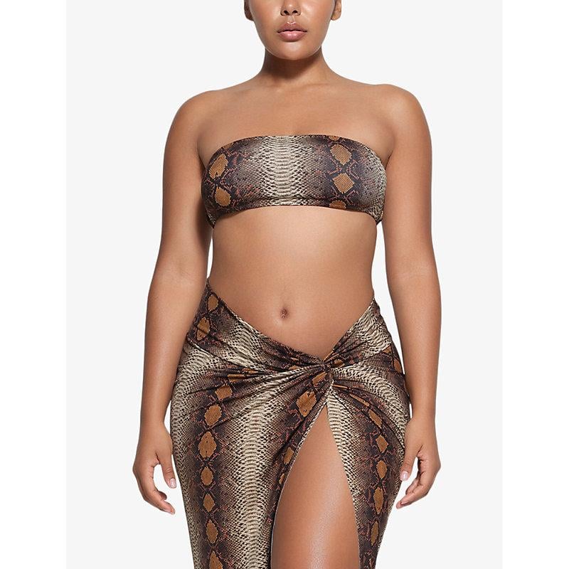 Skims Signature Swim Bandeau Snake-Print Stretch Recycled-Nylon