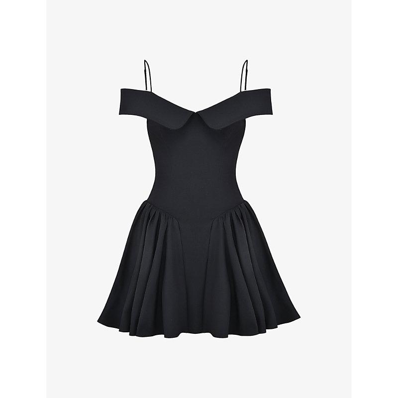 House Of Cb Elida Off-The-Shoulder Woven Mini Dress in Black | Lyst