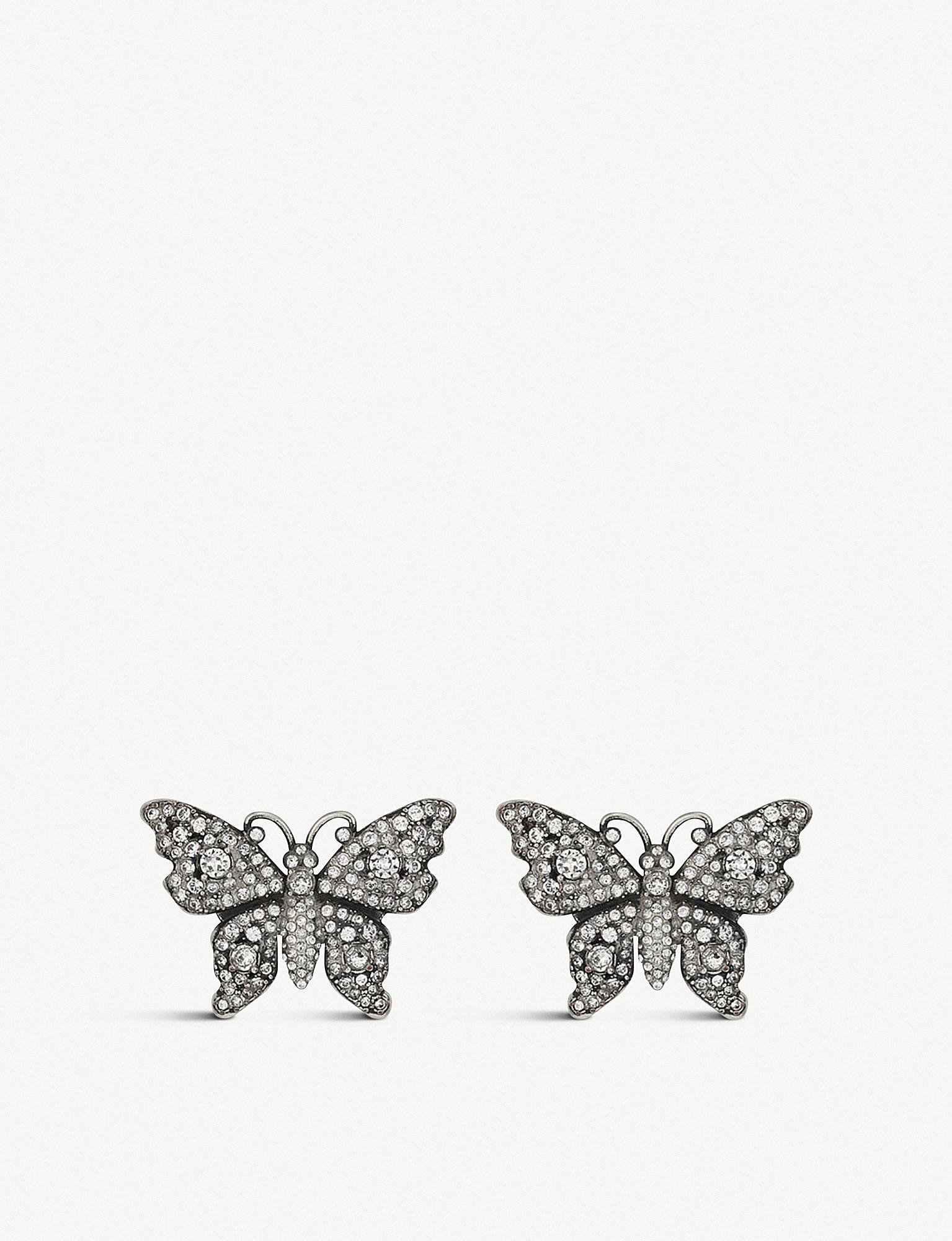 Gucci Crystal Studded Butterfly Earrings in Silver ...