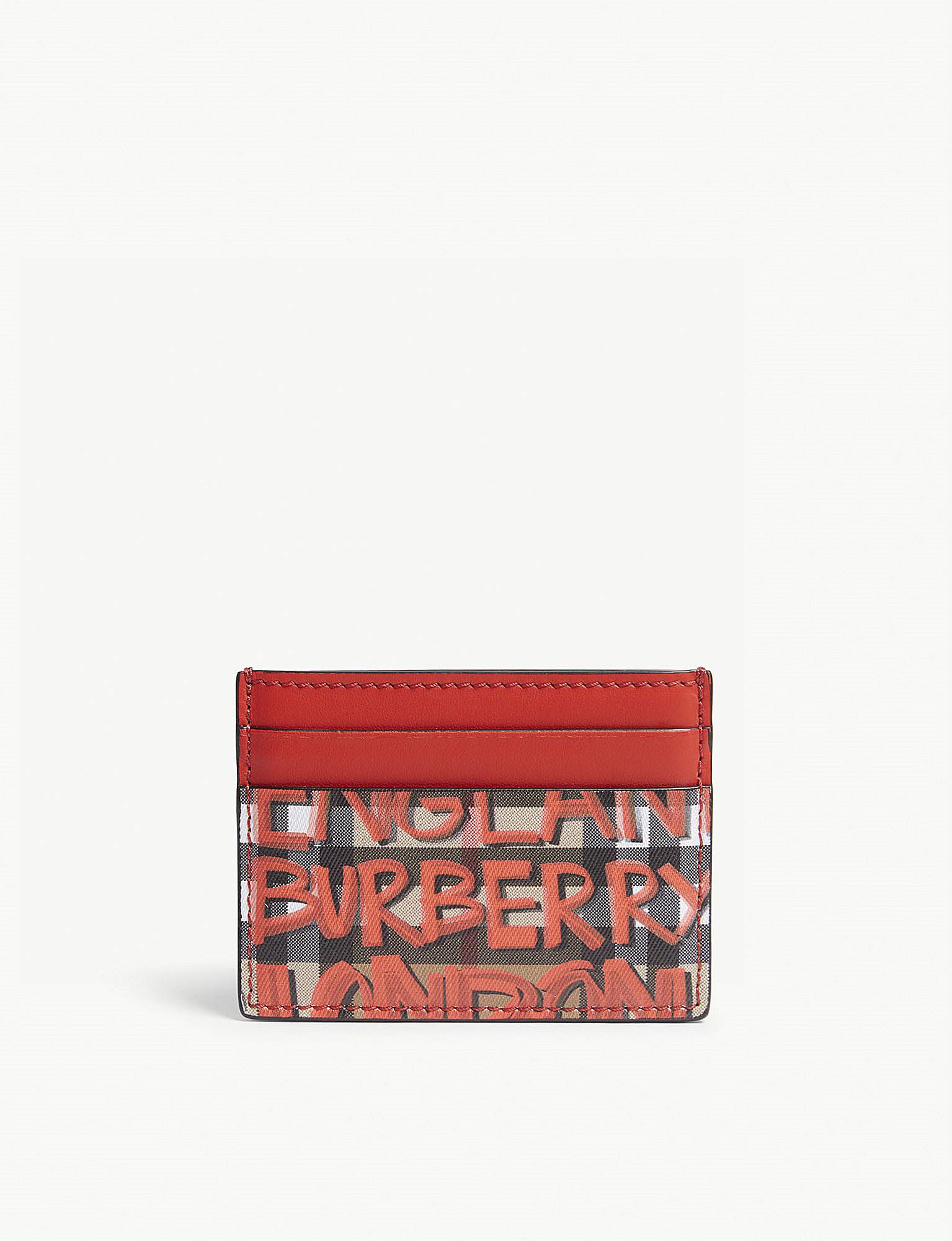 Droop svinge væv Burberry Red Check Graffiti Vintage Leather Card Holder - Lyst
