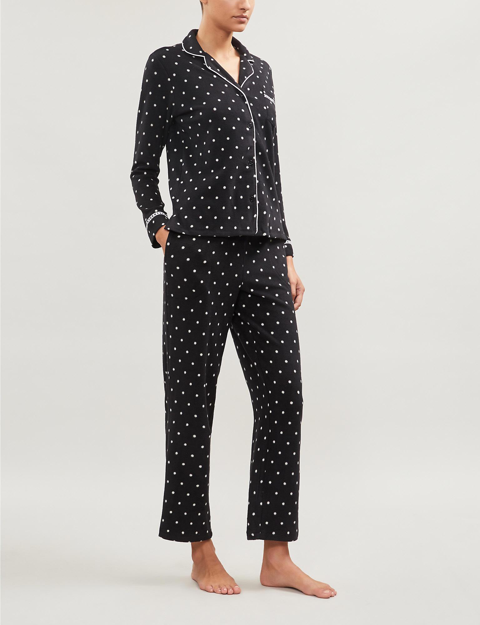 DKNY Polka Dot Stretch-fleece Pyjama Set in Black | Lyst