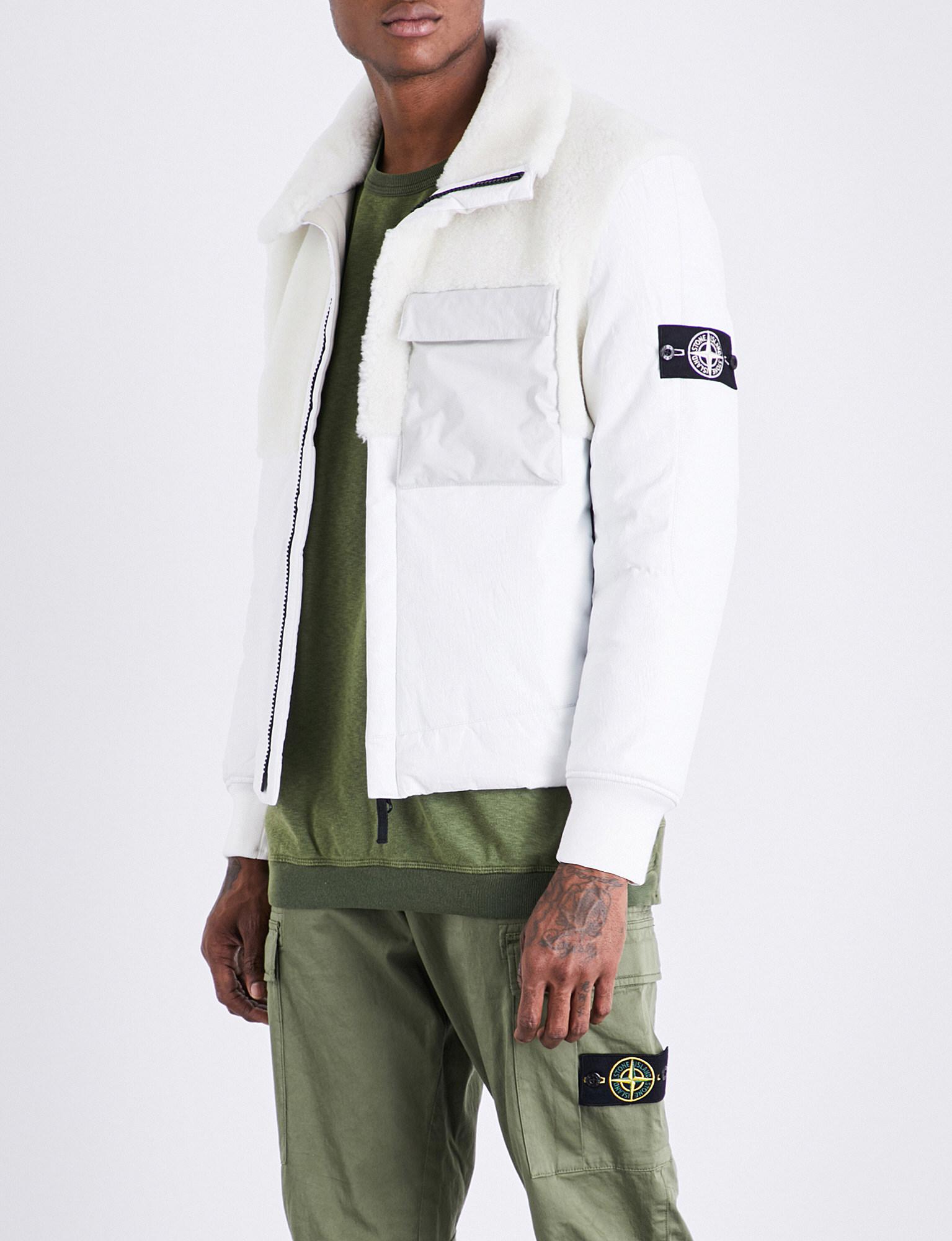 Stone Island Featherweight Primloft Leather Coat in White for Men - Lyst