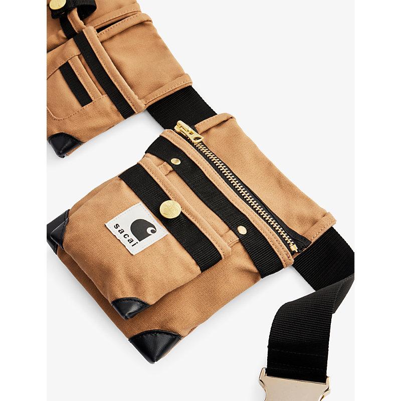 Sacai X Carhartt Wip Brand patch Cotton canvas Belt Bag in Black