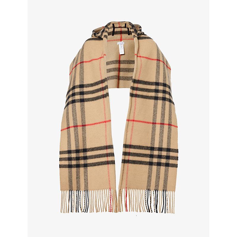Burberry Hooded Check-print Wool And Cashmere-blend Scarf in Natural | Lyst