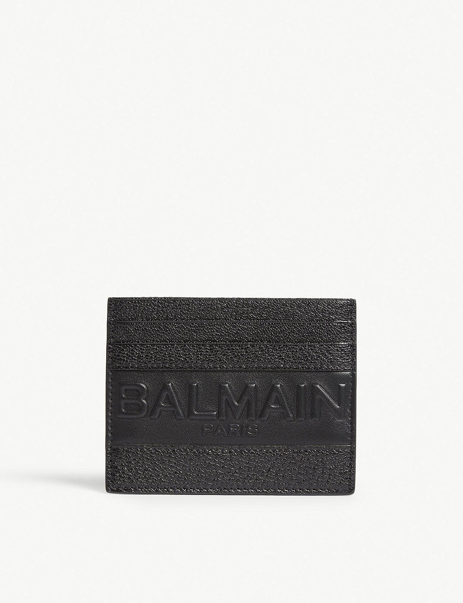 Balmain Logo Leather Card in Black for Men | Lyst