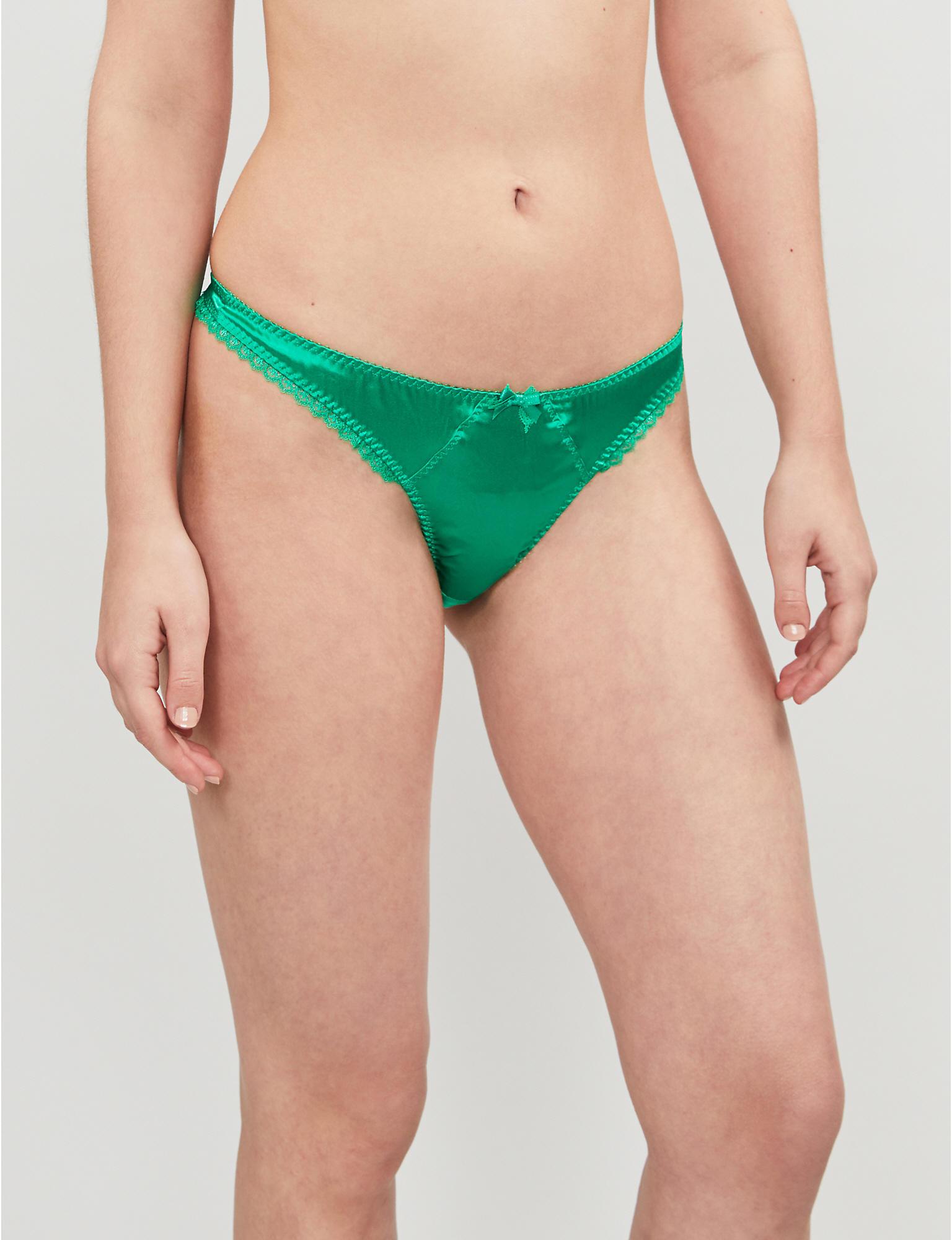 Agent Provocateur Low-rise Silk-blend Satin Thong in Green - Lyst