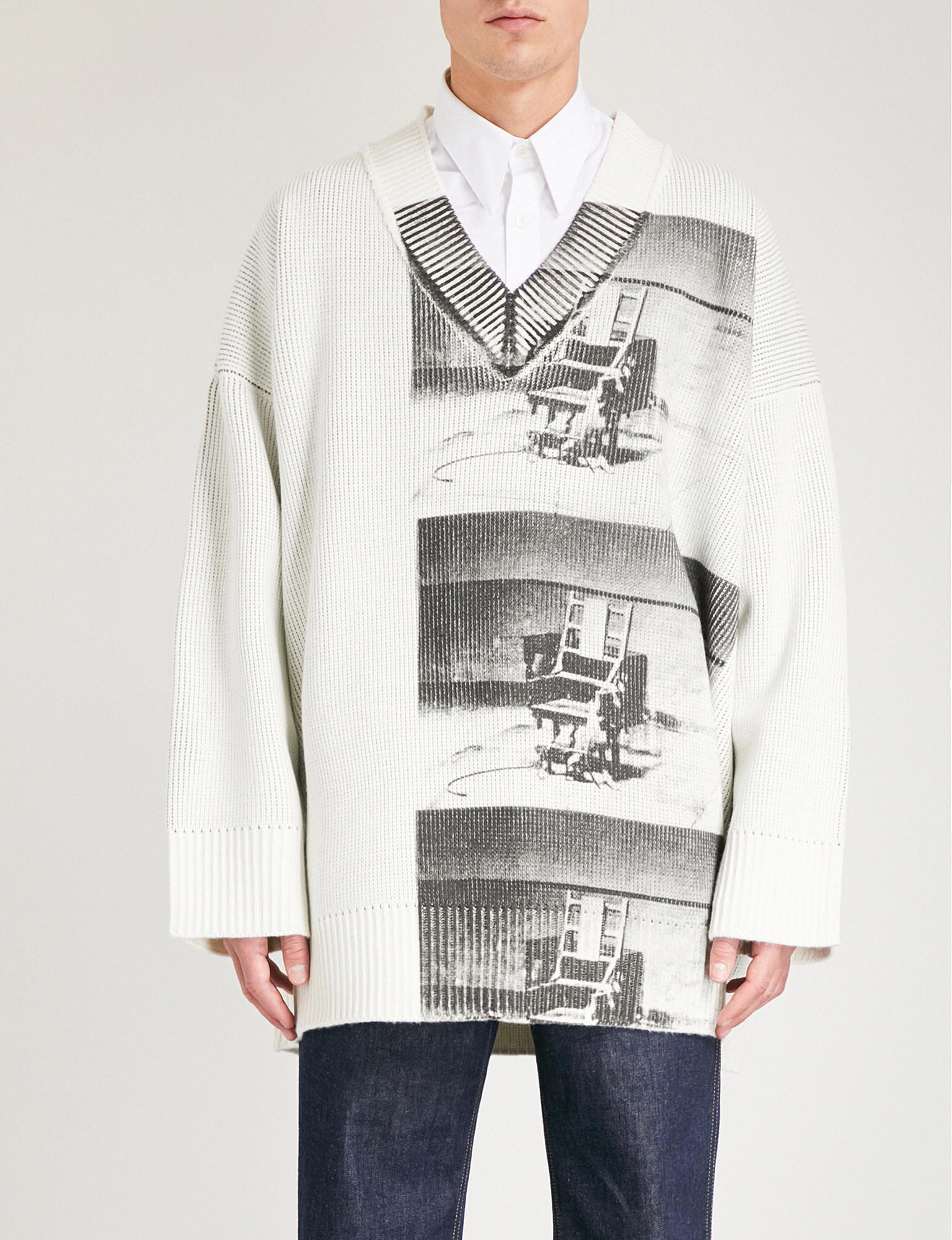 CALVIN KLEIN 205W39NYC Synthetic Andy Warhol-print Oversized Chunky-knit  Jumper in White for Men - Lyst