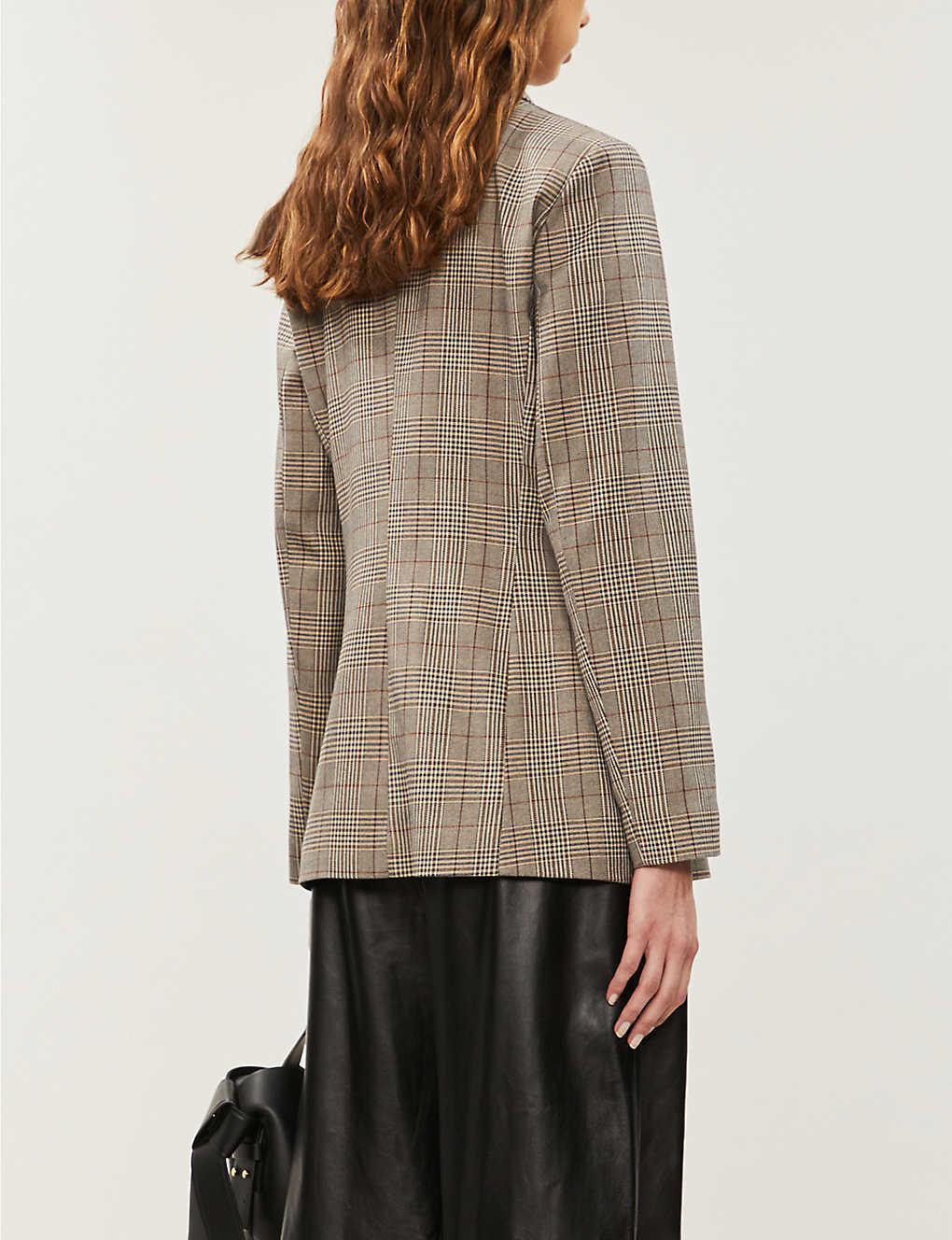 TOPSHOP Synthetic Check Double Breasted Blazer in Brown - Save 47% - Lyst