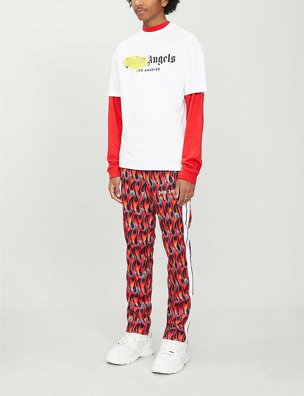 Palm Angels Side-stripe Flame-print Track Pants in Red for Palm Angels Side-stripe Flame-print Track Pants in Red for