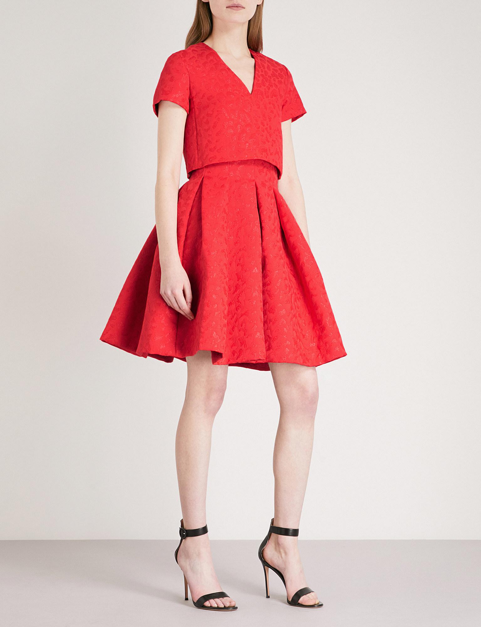 red jacquard dress