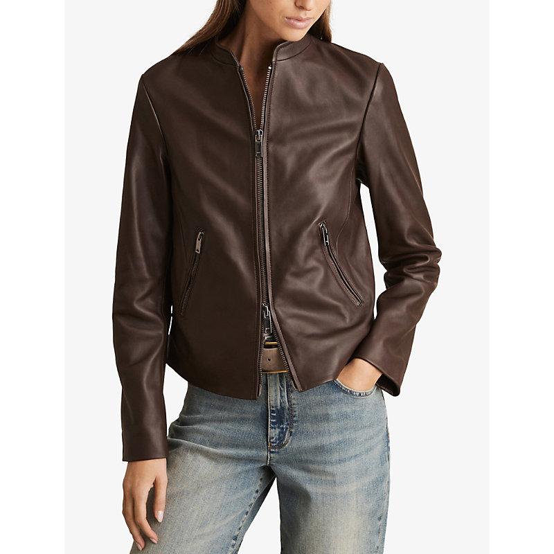 Reiss Allie Slim-Fit Leather Biker Jacket in Brown Lyst UK