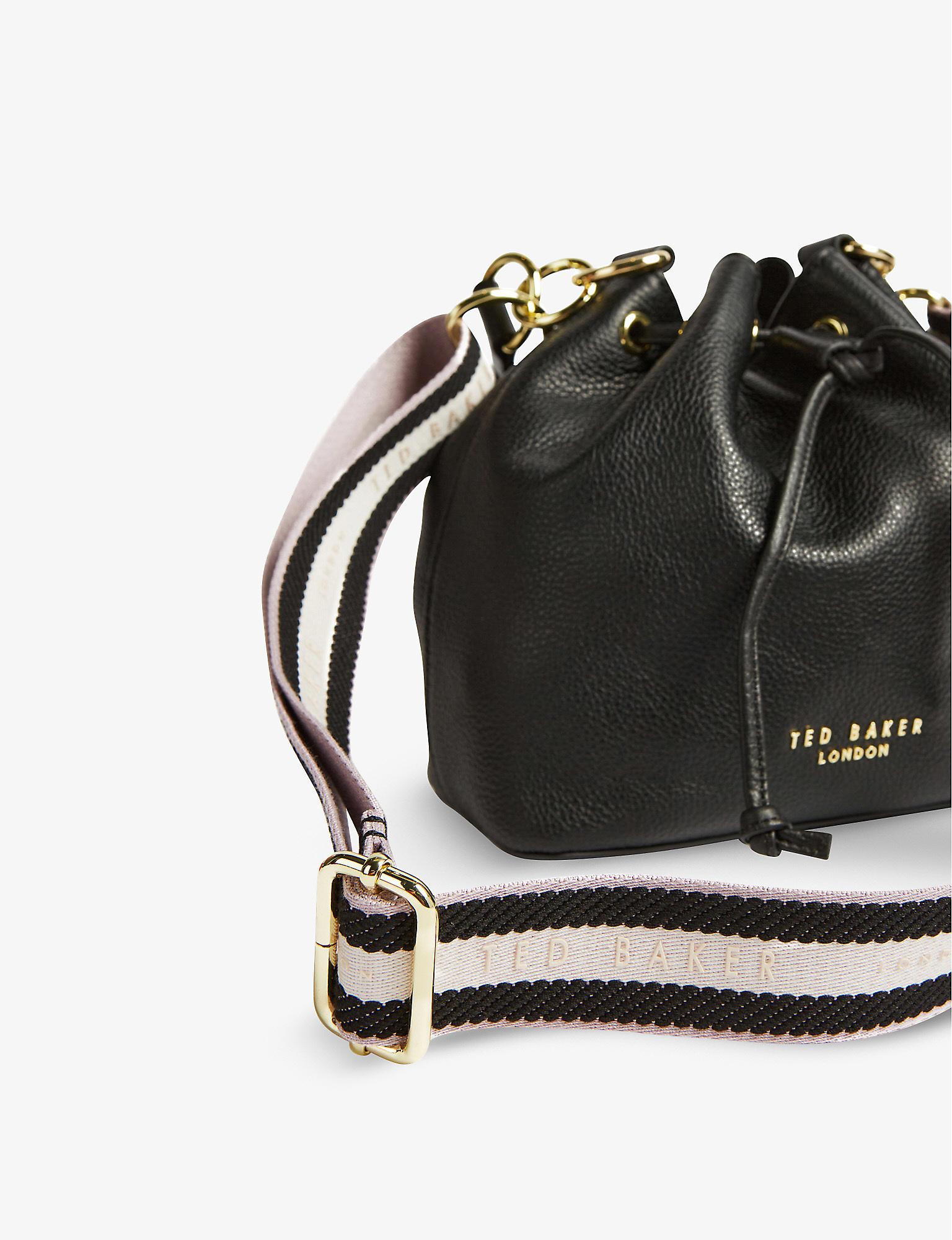 Ted Baker Aminah Webbing-strap Leather Bucket Bag in Black