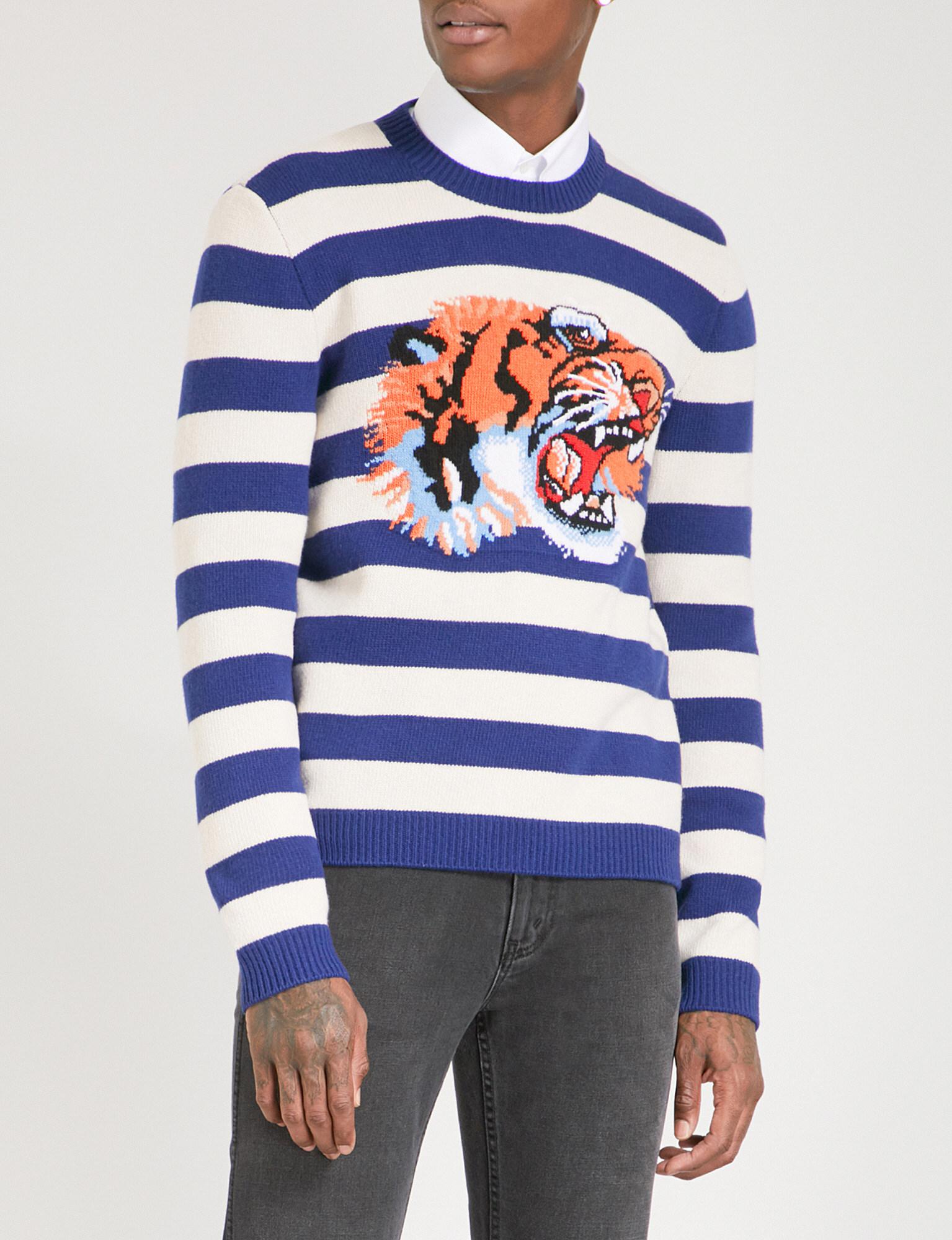 Gucci Tiger-intarsia Striped Wool 