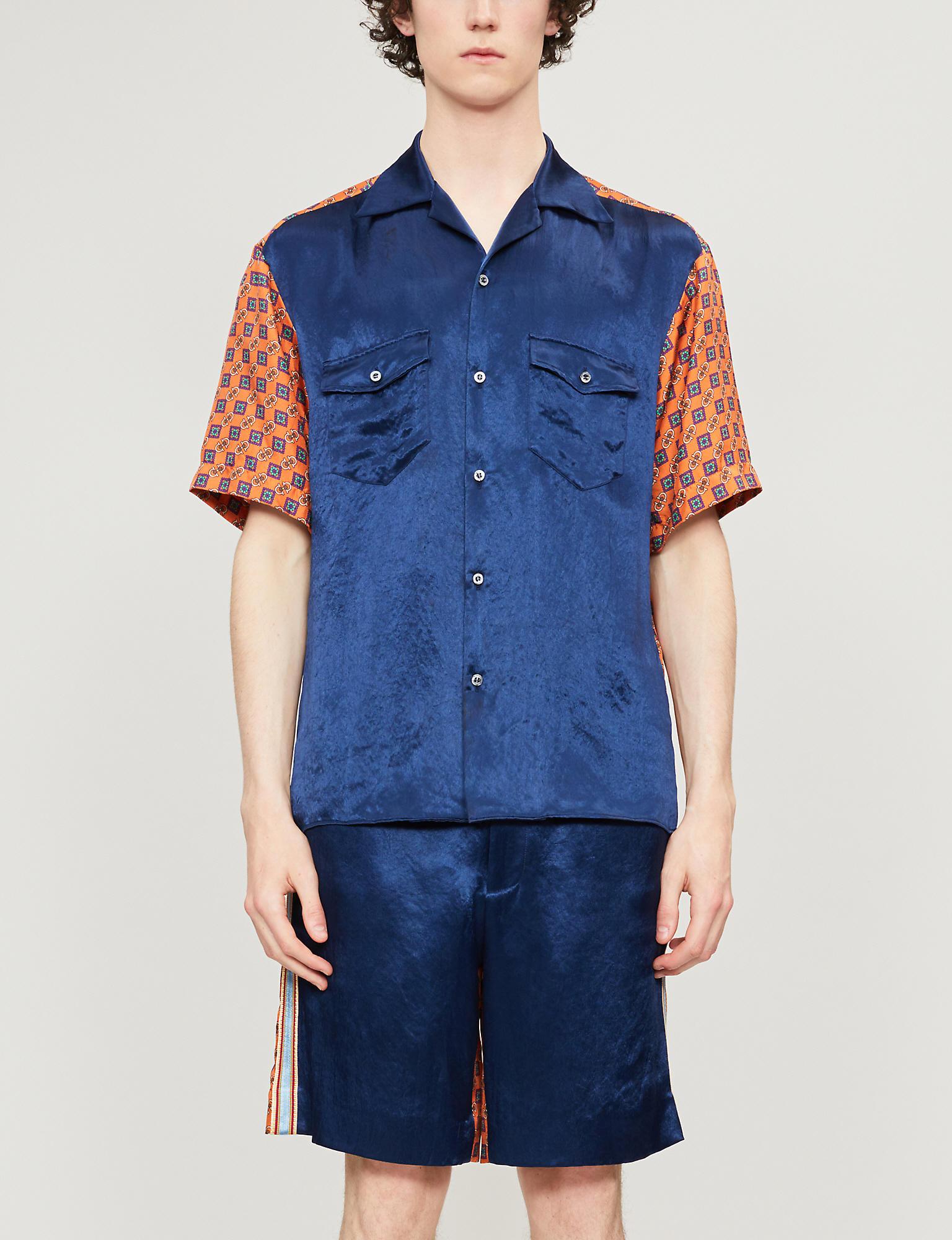 Orange Silk Bowling Shirt for Men 