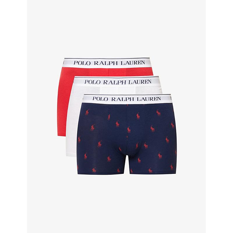 Polo Ralph Lauren Branded-waistband Pack Of Three Stretch-cotton Trunks in  Blue for Men | Lyst