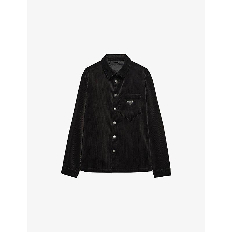 Prada Logo-Plaque Long-Sleeved Cotton-Corduroy Shirt in Black for 