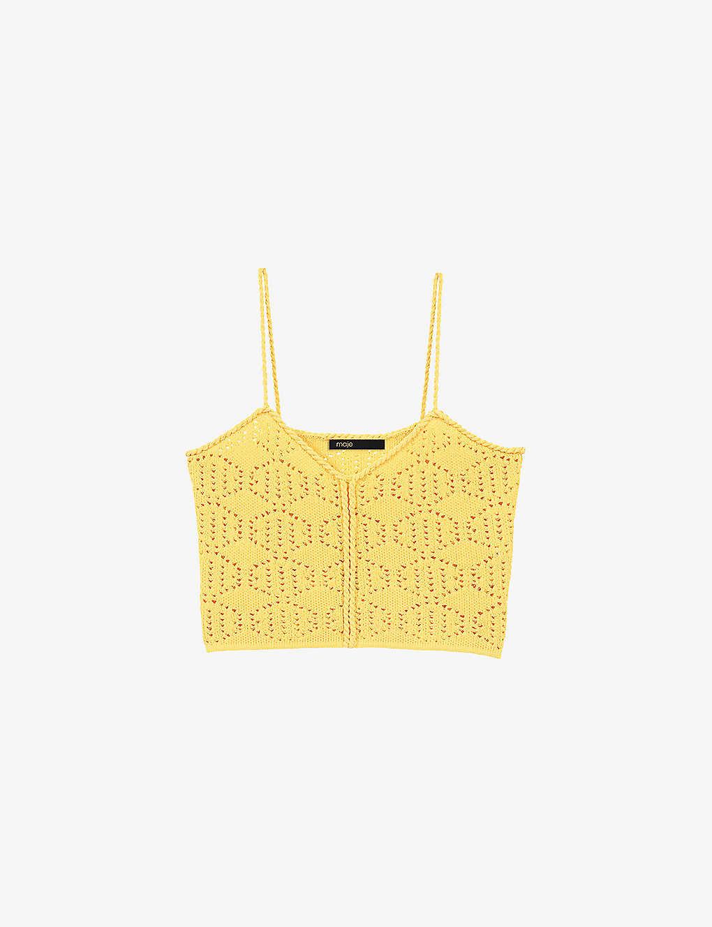 Maje Crochet pattern Woven Crop Top In Yellow Lyst UK maje-crochet-pattern-woven-crop-top-in-yellow-lyst-uk