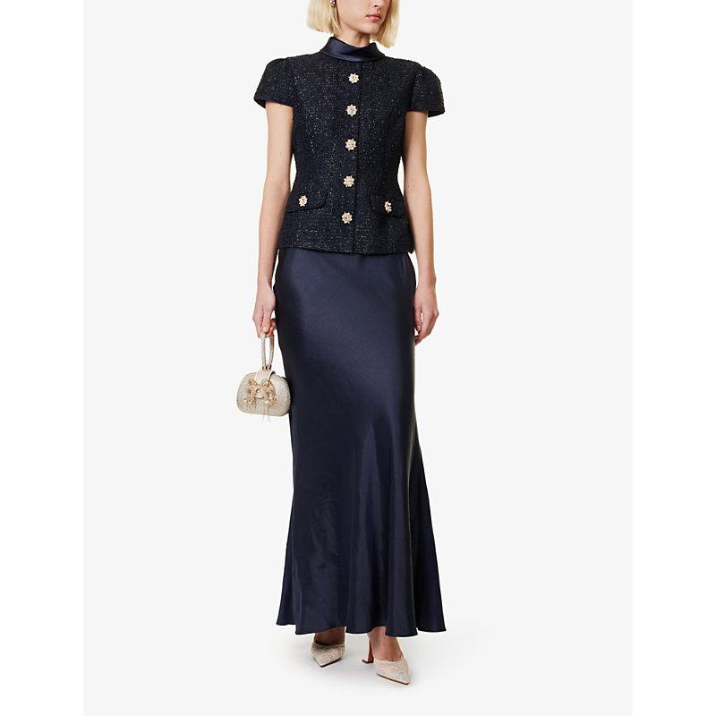 Self-Portrait Embellished Metallic Boucle Maxi Dress in Blue