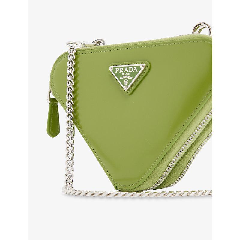Prada Triangle Mini Leather Pouch Bag in Green