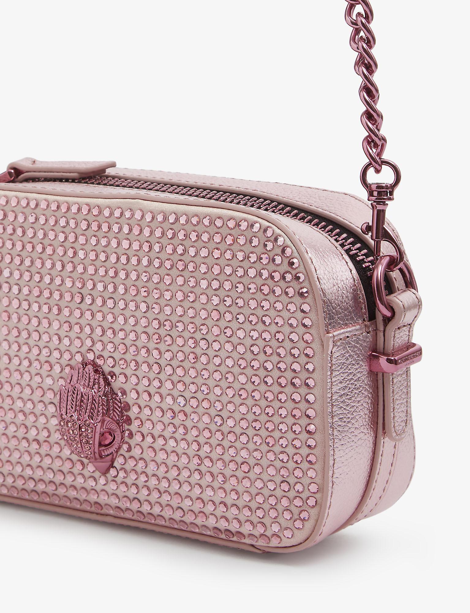 Kurt Geiger Kensington Crystal-embellished Metallic-leather Cross-body  Camera Bag in Pink | Lyst