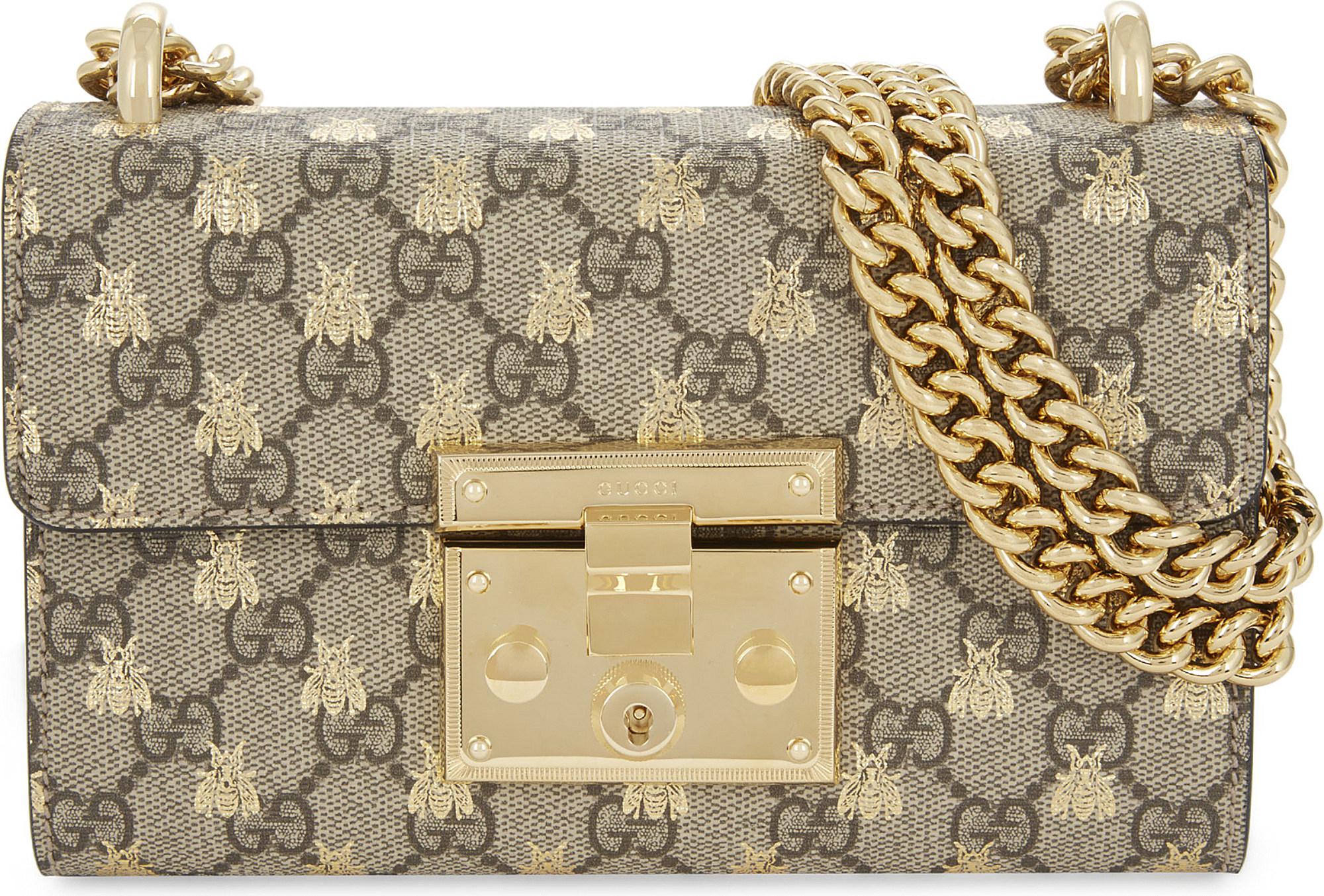 Gucci Small Gg Supreme Canvas And Leather Bee Motif Cross-body Bag in Natural - Lyst