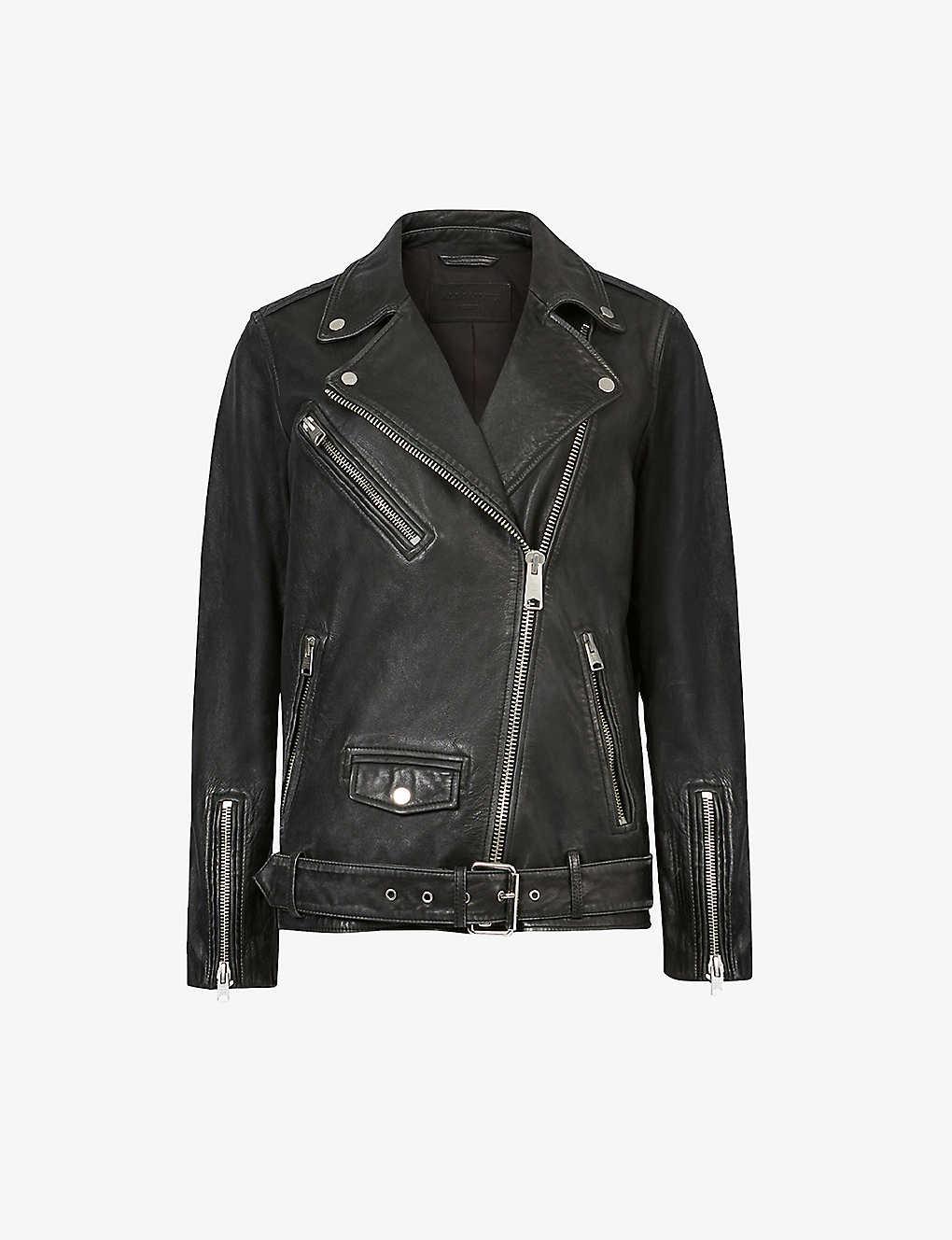 AllSaints Billie Leather Biker Jacket in Black | Lyst