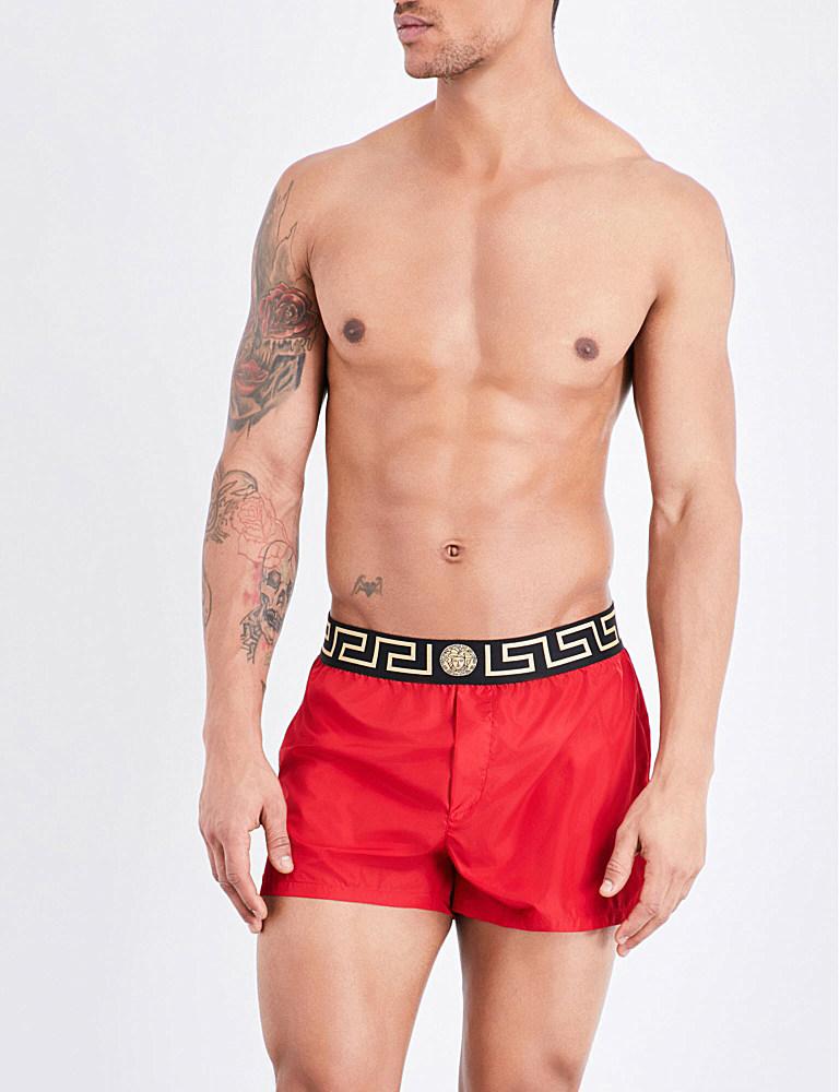 red versace swim shorts