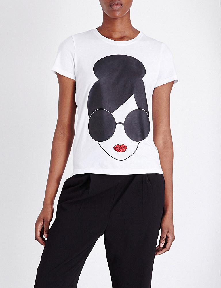 Alice + Olivia Stace Face Cotton-jersey T-shirt in White | Lyst