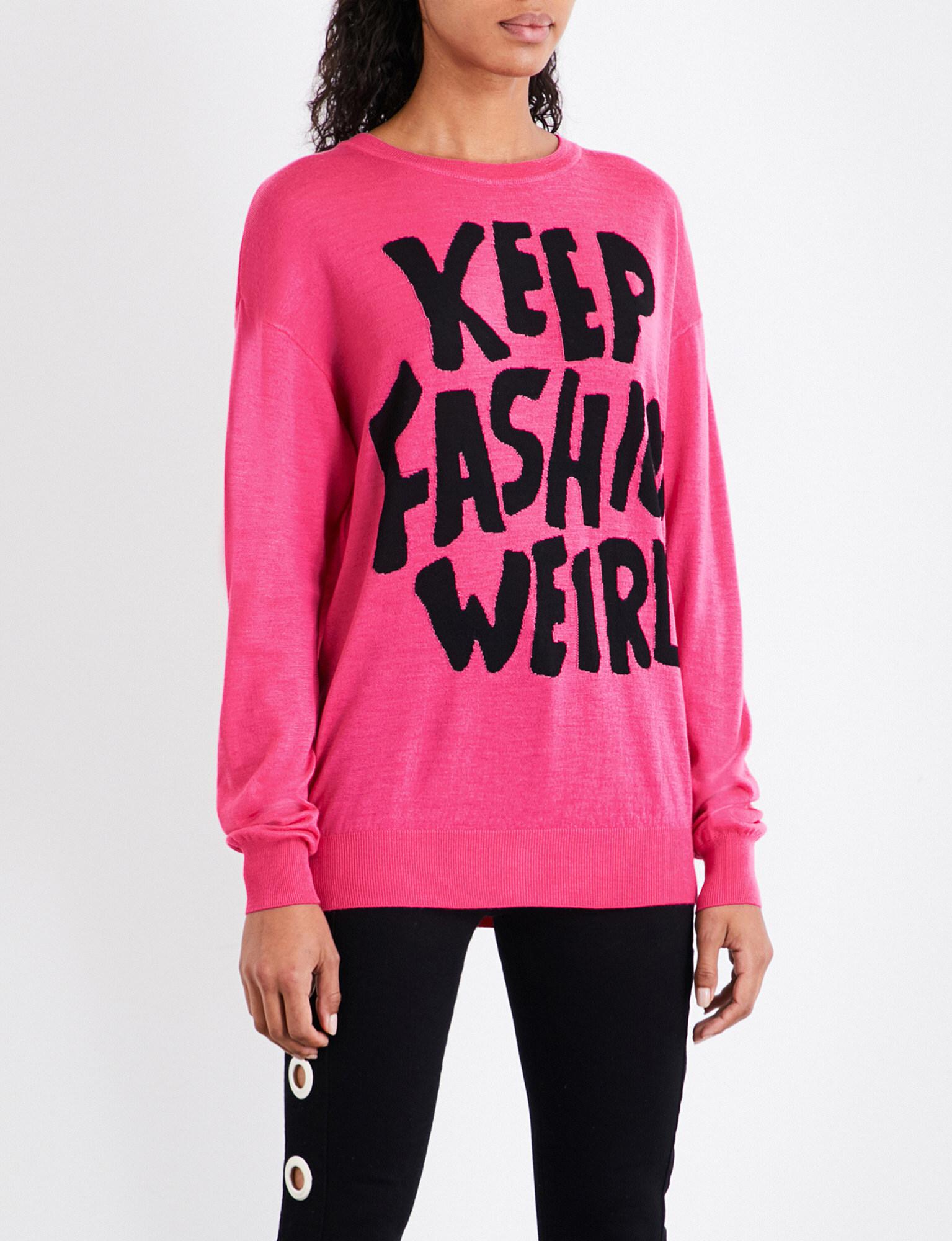 Jeremy Scott Keep Fashion Weird Wool Jumper in Pink | Lyst