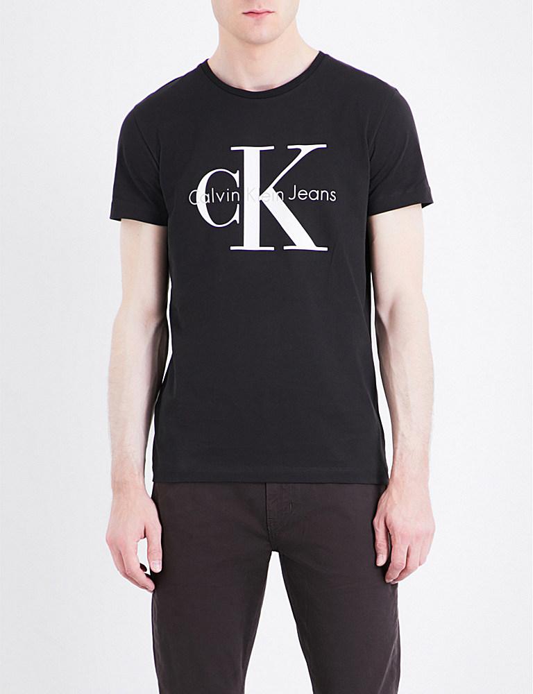 Calvin Klein Logo-print Cotton T-shirt in Black for Men - Lyst