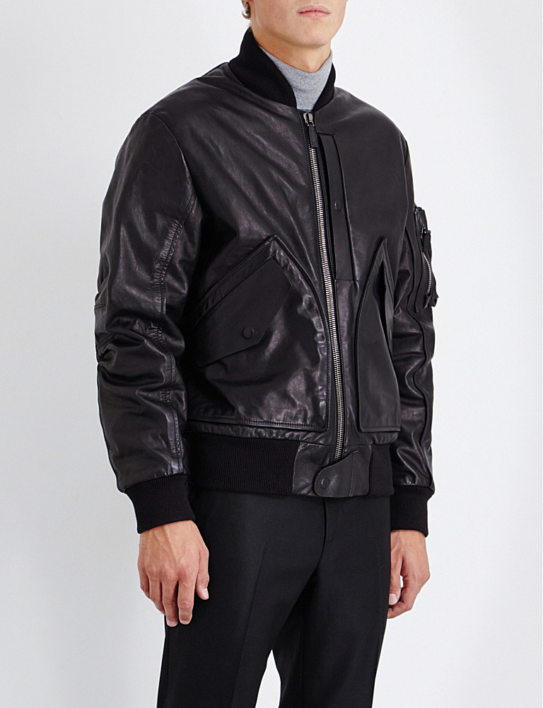 Canali Leather Bomber Jacket in Black for Men - Lyst