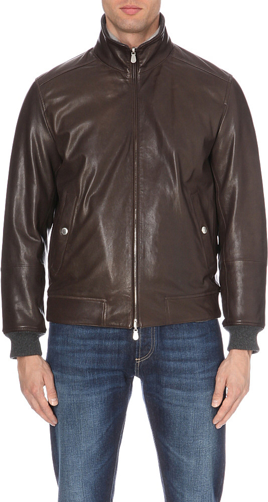 Brunello Cucinelli Reversible Leather Bomber Jacket in Brown for Men | Lyst