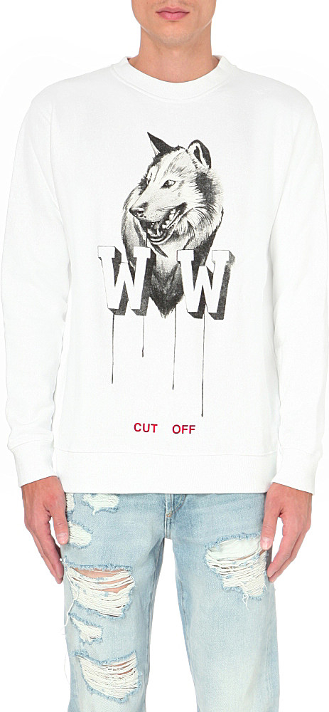 Off-White c/o Virgil Abloh Othelo's Wolf Cotton-jersey Sweatshirt in White  for Men - Lyst