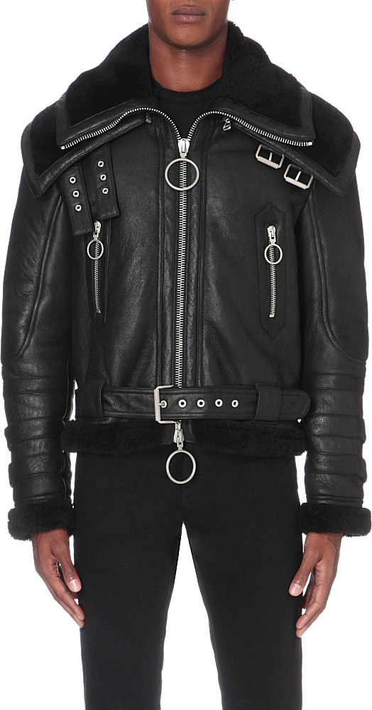 Off-White c/o Virgil Abloh Double Collar Shearling Leather Jacket in Black  for Men | Lyst
