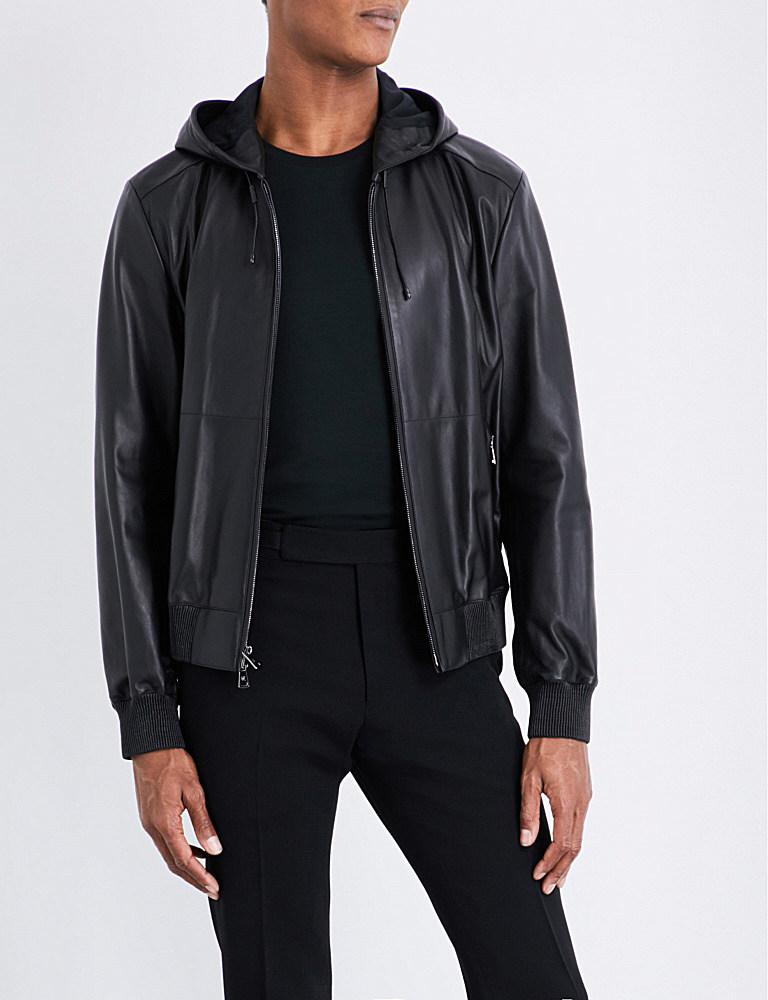 Ralph Lauren Purple Label Hooded Leather Jacket in Black for Men 