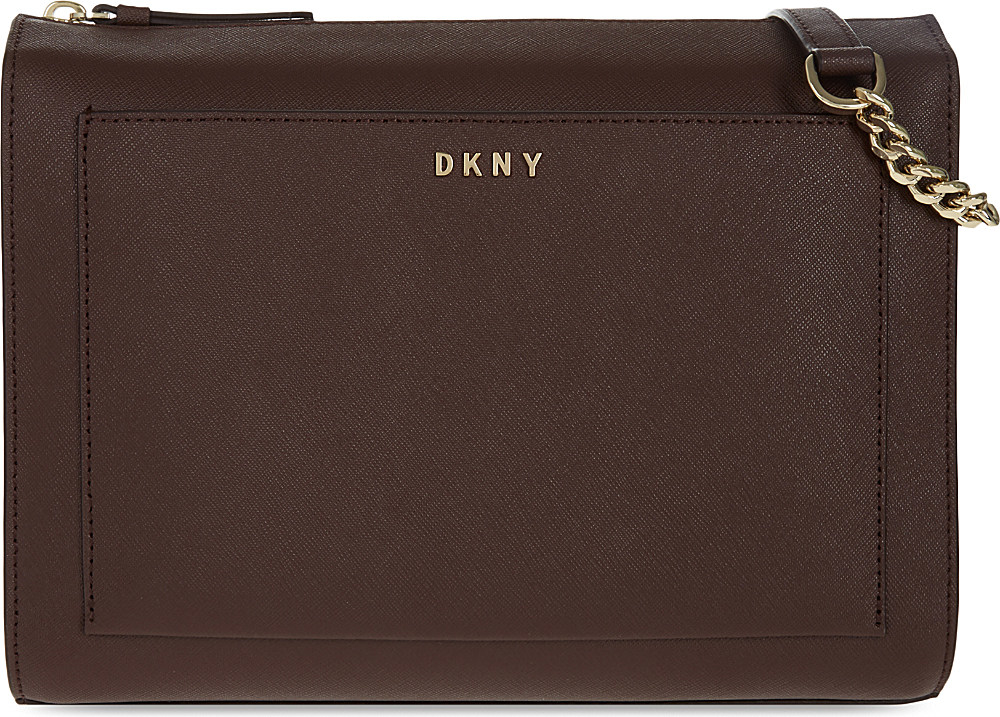 DKNY Bryant Park Medium Saffiano Leather Box Crossbody Bag in Oxblood