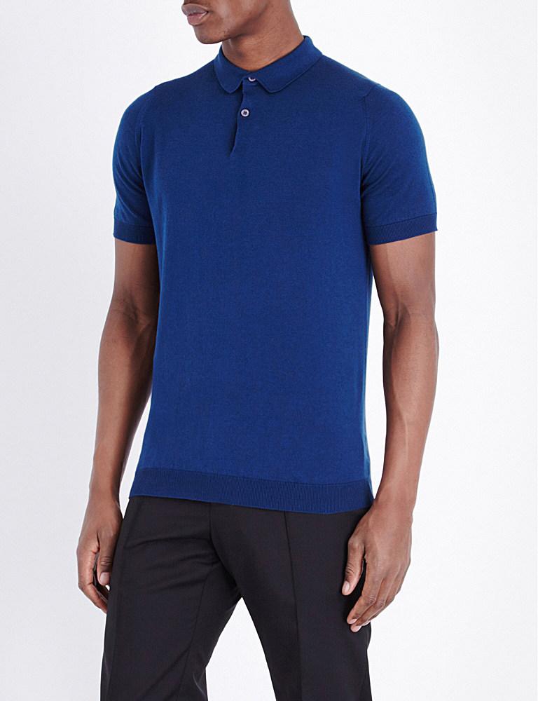 John Smedley Cotton Rhodes Knitted Polo Shirt in Indigo (Blue) for Men ...