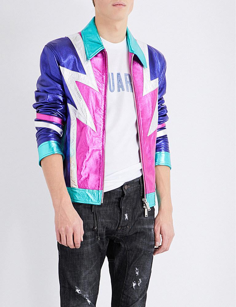 DSquared² Glam Rock Metallic Leather Jacket in Pink for Men | Lyst